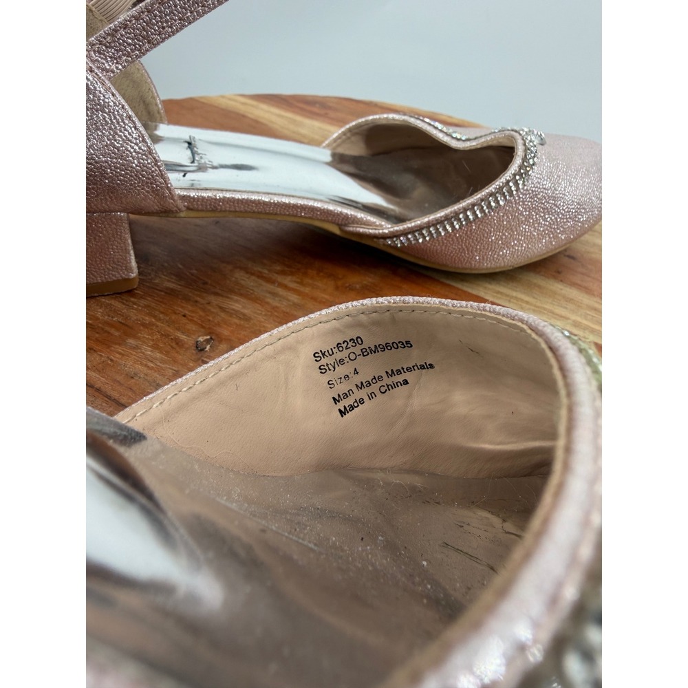 Badgley Mischka D'orsay Dress Shoes girls 4 Pink Rhinestone Heart Block Heel - Picture 5 of 8
